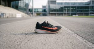 Chaussure Nike course à pied posée sur fond neutre moderne – modèle running performant