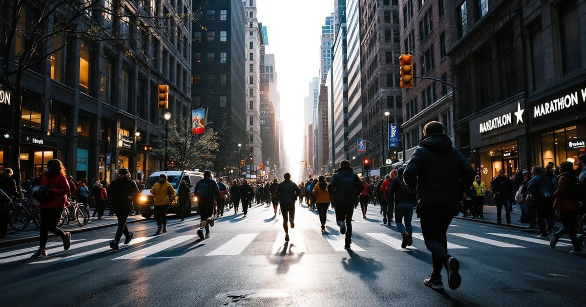 Trajet marathon de New York : coureurs traversant les rues emblématiques des cinq boroughs