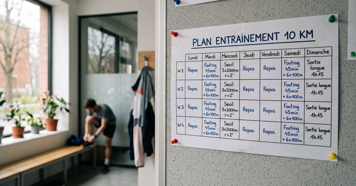 Coureur suivant un plan entraînement 10 km sur route, préparation progressive pour une course à pied